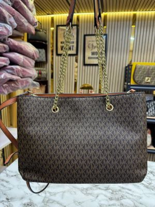 Michael Kors Teagan Large Logo Shoulder Bag Coffee Brown