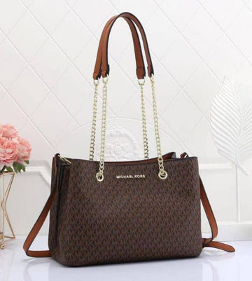 Michael Kors Teagan Large Logo Shoulder Bag Coffee Brown