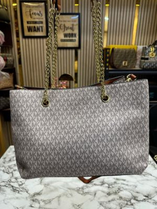Michael Kors Teagan Large Logo Shoulder Bag Beige Brown