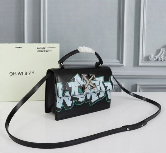 Off-White Leather Hand Held Black
