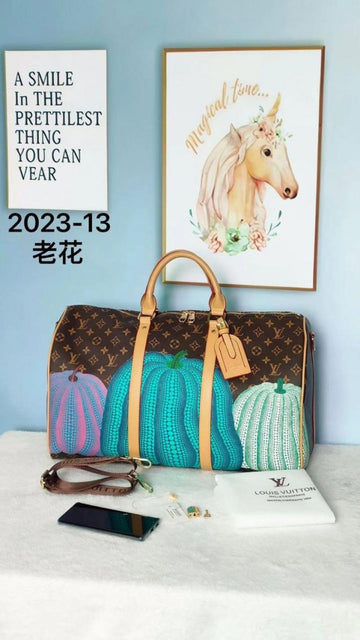 Louis Vuitton Keepall Duffle Bandouliere Bag Yayoi Kusama Pumpkins Monogram Canvas 45 (2023 13)
