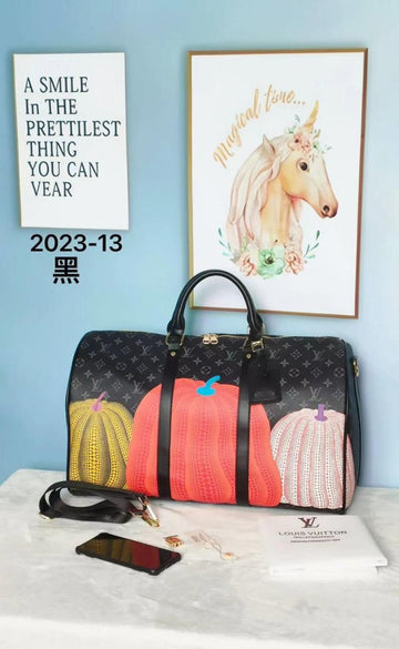 Louis Vuitton Keepall Duffle Bandouliere Bag Yayoi Kusama Pumpkins Monogram Black 55 (2023 13)