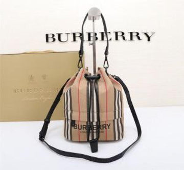 Burberry Phoebe Bucket Drawstring Pouch Bag Icon Stripe E-Canvas Medium With OG Box & Dust Bag 2232