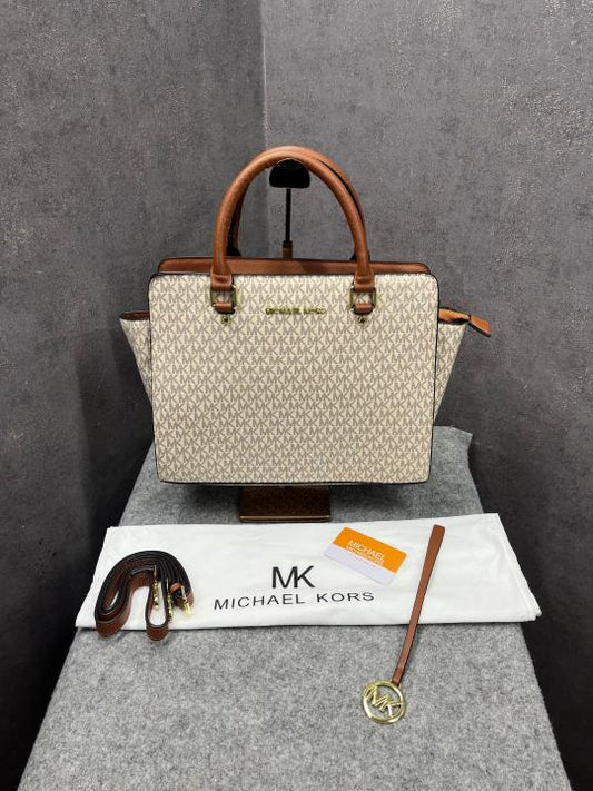 Michael Kors Ellis Selma Medium Satchel Beige Brown
