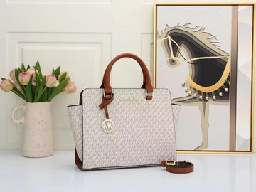 Michael Kors Ellis Selma Medium Satchel Beige Brown