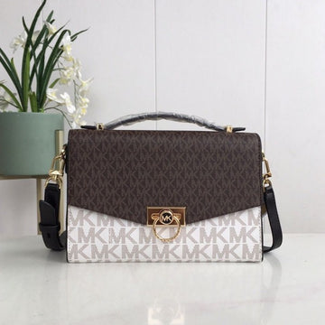 Michael Kors Hendrix Logo Cross-Body Bag With & Dust Bag & OG Magnetic Box (3810 Coffee White Coffee)