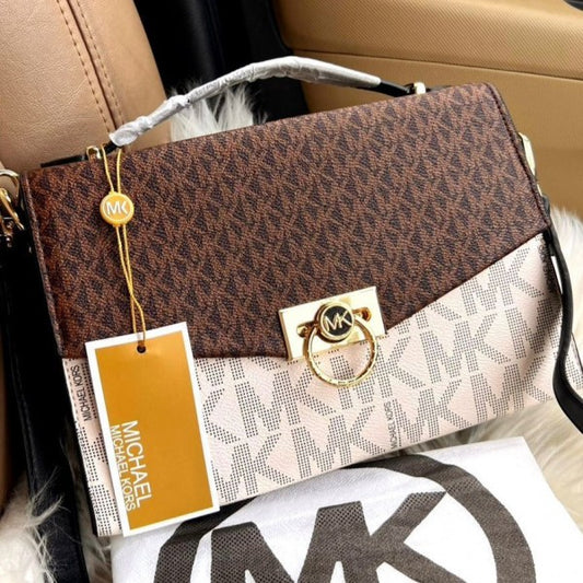 Michael Kors Hendrix Logo Cross-Body Bag With & Dust Bag & OG Magnetic Box (3810 Coffee White Coffee)