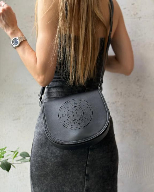 Karl Lagerfeld KCircle Saddle Perforated Logo Bag -Black
