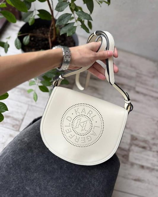 Karl Lagerfeld KCircle Saddle Perforated Logo Bag -White