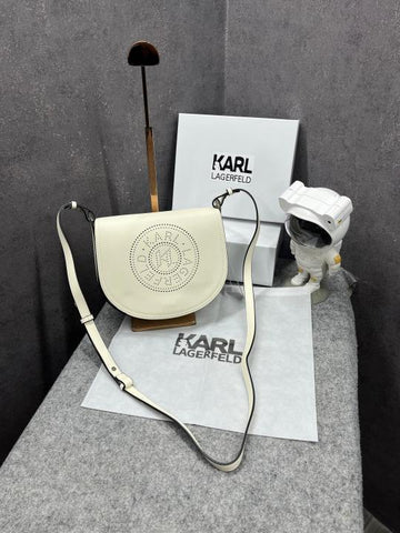 Karl Lagerfeld KCircle Saddle Perforated Logo Bag -White