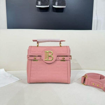 Balmain B-Buzz 23 Leather Tote Bag Litchi Grain Pink