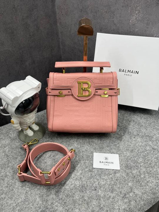 Balmain B-Buzz 23 Leather Tote Bag Litchi Grain Pink