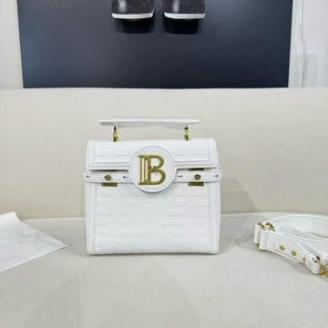 Balmain B-Buzz 23 Leather Tote Bag Litchi Grain White