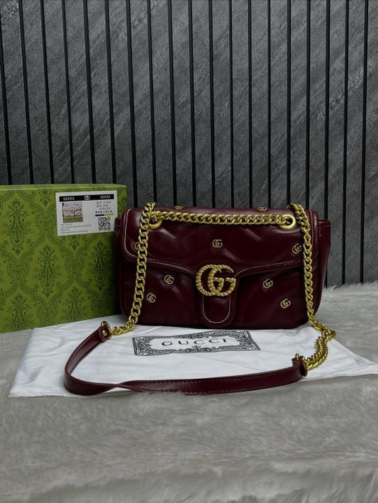 Gucci GG Marmont Wine Shoulder Bag With OG Box & Dust Bag Wine 1733
