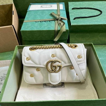 Gucci GG Marmont White Shoulder Bag With OG Box & Dust Bag White 1733