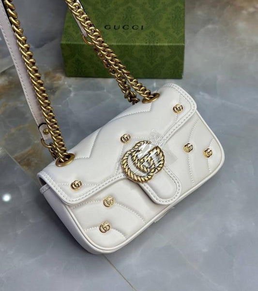 Gucci GG Marmont White Shoulder Bag With OG Box & Dust Bag White 1733