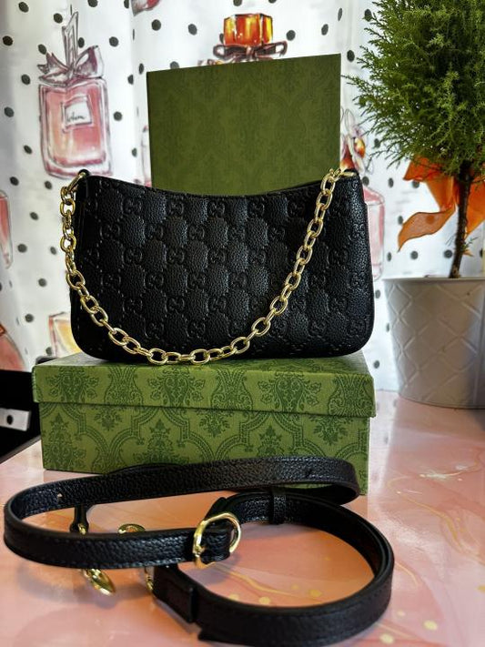 Gucci GG Emblem Black Small Shoulder Bag With OG Box & Dust Bag 815263 Black