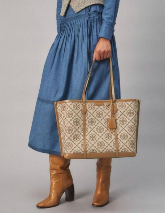 Tory Burch Big Tote Jacquard Signature Brown