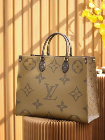 Louis Vuitton LV On The Go Monogram And Monogram Reverse Premium Leather Tote Bag With Dust Bag (Brown-44571)