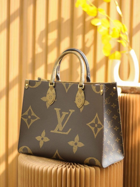Louis Vuitton LV On The Go Monogram And Monogram Reverse Premium Leather Tote Bag With Dust Bag (Brown-44571)