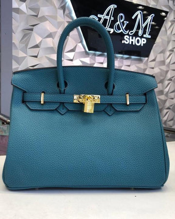 Hermes Birkin Handbag In Lake Blue High Quality Leather With Gold-Tone Hardware With OG Box & Dust Cover 35cm