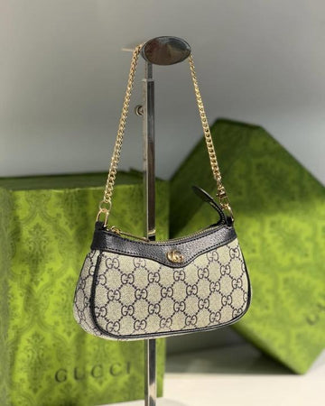 Gucci Ophidia Mini GG Canvas Chain Shoulder Bag With OG Box & Dust Bag 88333 Black