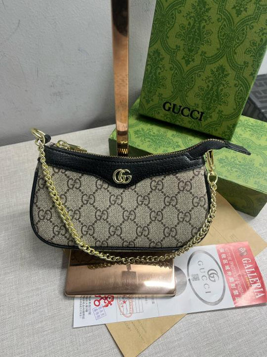 Gucci Ophidia Mini GG Canvas Chain Shoulder Bag With OG Box & Dust Bag 88333 Black
