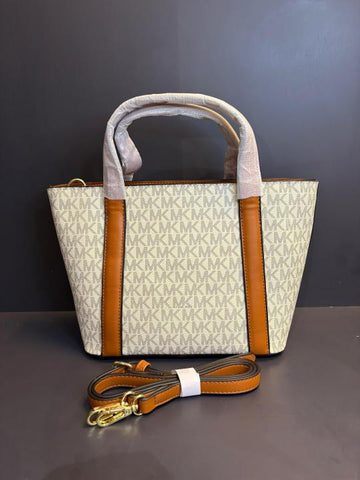 Michael Kors Pratt Small Signature Logo Tote Beige Brown Bag With Carry Bag 1715 Beige Brown