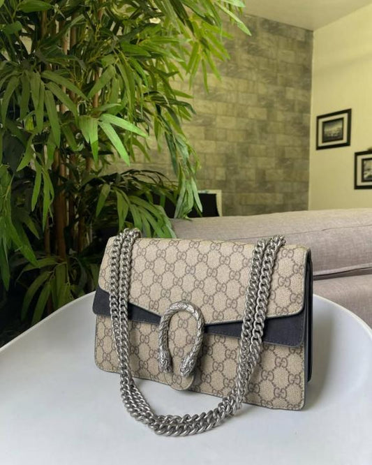 Gucci GG Supreme Medium Dionysus Bag In Apricot Black With OG Box & Dust Bag 50247 Apricot Black