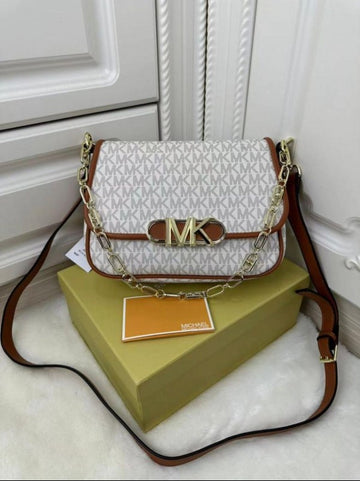 Michael Kors Parker Medium Logo Beige Brown Messenger Bag With Dust Cover & Carry Bag 100828 Beige Brown