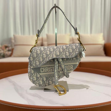 Christian Dior Saddle Grey Dior Oblique Embroidery