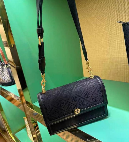Tory Burch T Monogram Shoulder Bag With Adjustable Strap Black