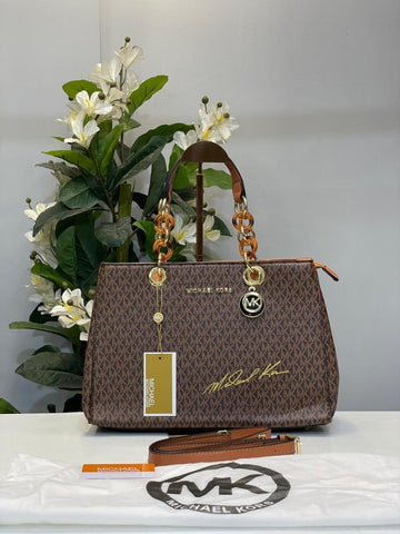 Michael Kors Cynthia Signature Bag With Dust Bag (5340 Coffee Brown)