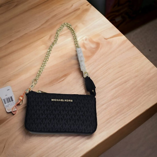 Michael Kors MK MD Chain Pouchette Bag With OG Box & Dust Bag 1930 Black