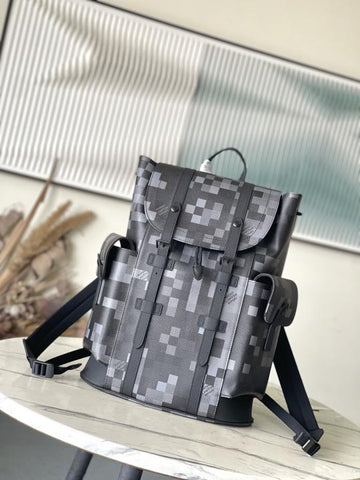 Louis Vuitton Christopher MM Backpack Damoflage Black Canvas Premium Leather Unisex 41379