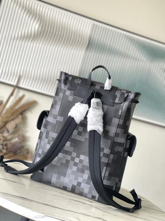 Louis Vuitton Christopher MM Backpack Damoflage Black Canvas Premium Leather Unisex 41379