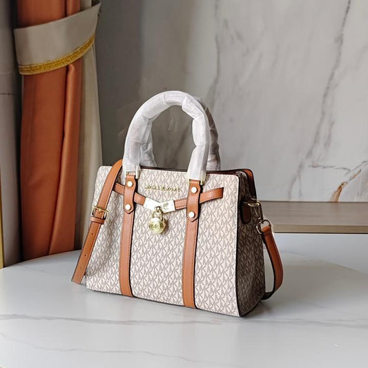 Michael Kors MK Nouveau Hamilton Large Satchel Bag With Dust Bag 1688 Beige Brown