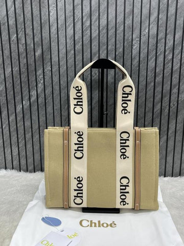 Chloe Pink Canvas Medium Canvas Woody Tote With Dust Cover Pink