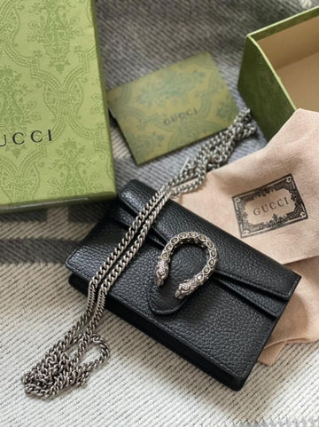 Gucci Dionysus Mini Bag In Black Leather With OG Box Dust Cover & Carry Bag Black 476430