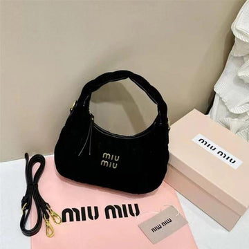 Miu Miu Wander Hobo Bag Black Velvet Matelass Nappa Leather Black 2506