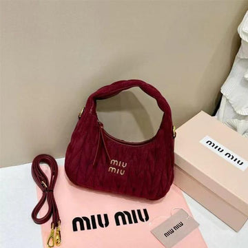 Miu Miu Wander Hobo Bag Red Velvet Matelass Nappa Leather Red 2506
