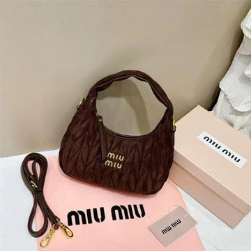 Miu Miu Wander Hobo Bag Coffee Velvet Matelass Nappa Leather Coffee 2506