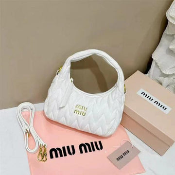 Miu Miu Wander Hobo Bag White Velvet Matelass Nappa Leather White 2506