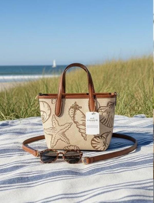 Coach Mini City Teri Toe Shoulder Bag In Signature Canvas Shell Print Gold Sand