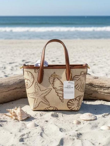 Coach Mini City Teri Toe Shoulder Bag In Signature Canvas Shell Print Gold Sand