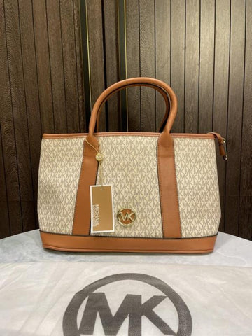 Michael Kors Luisa Medium Signature Logo Satchel Brown With Dust Cover Beige Brown 100825