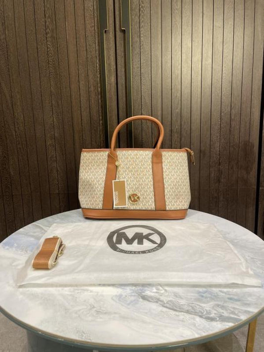 Michael Kors Luisa Medium Signature Logo Satchel Brown With Dust Cover Beige Brown 100825