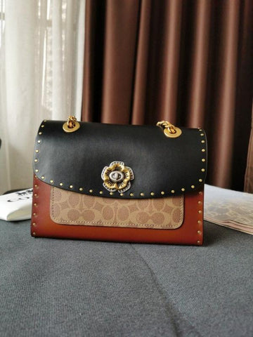 Coach CC Signature Rivet Parker 18 Shoulder Bag Black