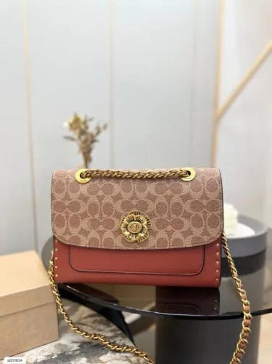 Coach CC Signature Rivet Parker 18 Shoulder Bag Caramel