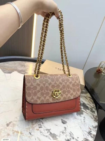 Coach CC Signature Rivet Parker 18 Shoulder Bag Caramel